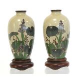 Pair of small Japanese Meiji period cloisonné vases with polychrome enamel decoration highlighted