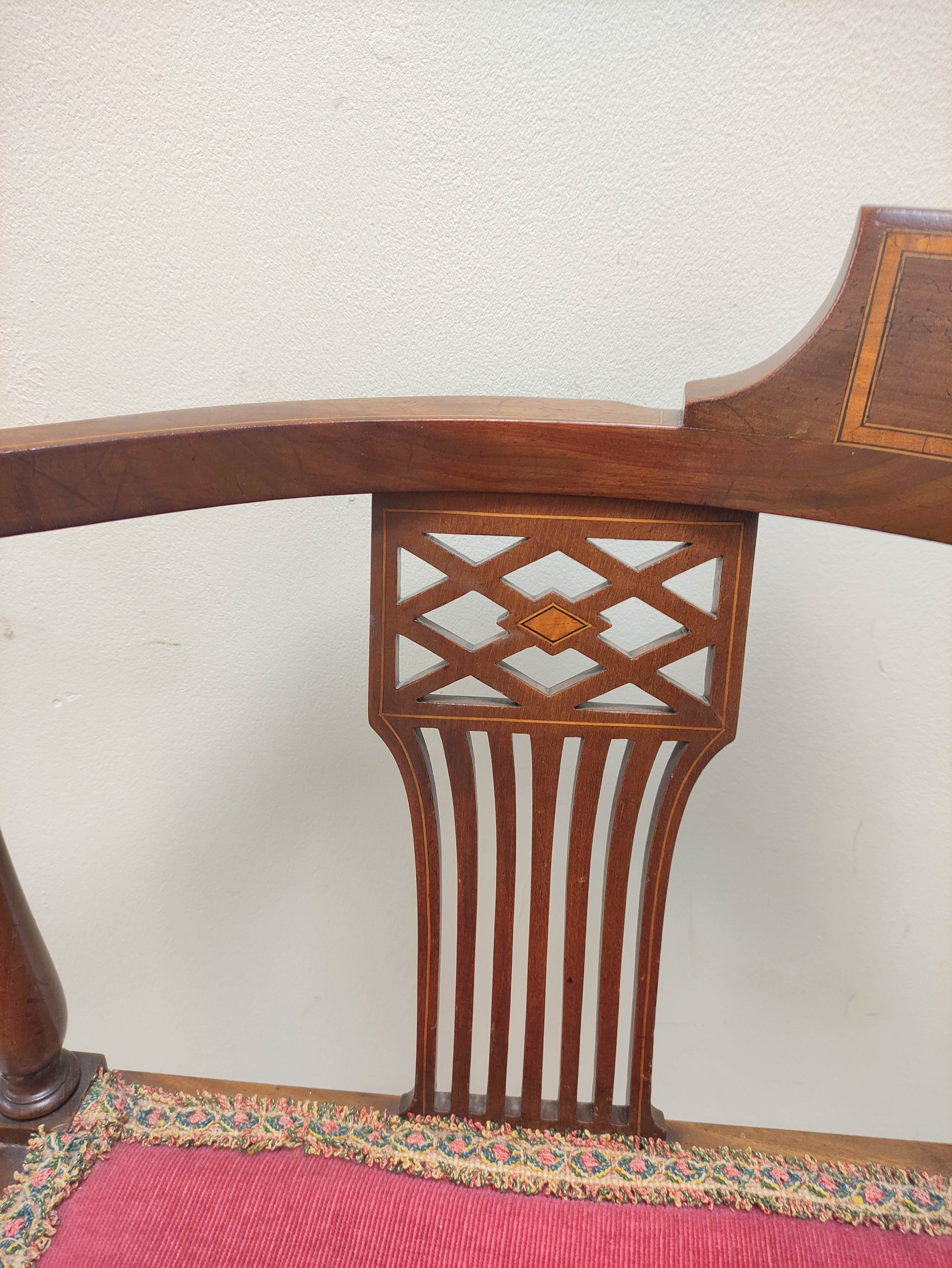 Early 20th century Ladies inlaid mahogany bow-back chair with scroll frame, two pierced back rests - Image 4 of 6