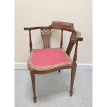 Early 20th century Ladies inlaid mahogany bow-back chair with scroll frame, two pierced back rests