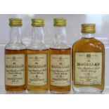 Four Macallan Single Highland Malt Scotch Whisky miniatures - 1963; Over 16 Years Old; and 2 x 10