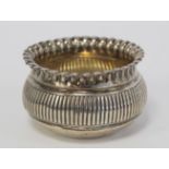Chinese small silver bowl with reeded lobed rim and reeded banding, impressed three character