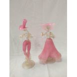 Pair of Venetian mid 20th century art glass figures of a lady and gentleman in period costume, in