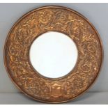 Arts & Crafts Keswick School of Industrial Arts circular copper wall mirror with repousse floral and