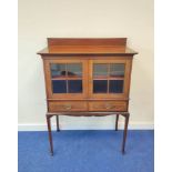Early 20th century mahogany hall display cabinet with satinwood banding and two glazed doors