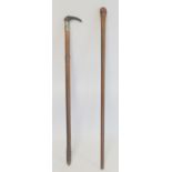Late 19th/early 20th century riding crop or whip handle with bamboo shaft, antler handle and