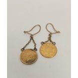 Pair of U.S. dollar drop earrings, 1853, 3.9g gross.