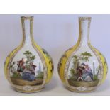 Pair of German Helena Wolfsohn porcelain bottle vases with alternating panels of courting couples