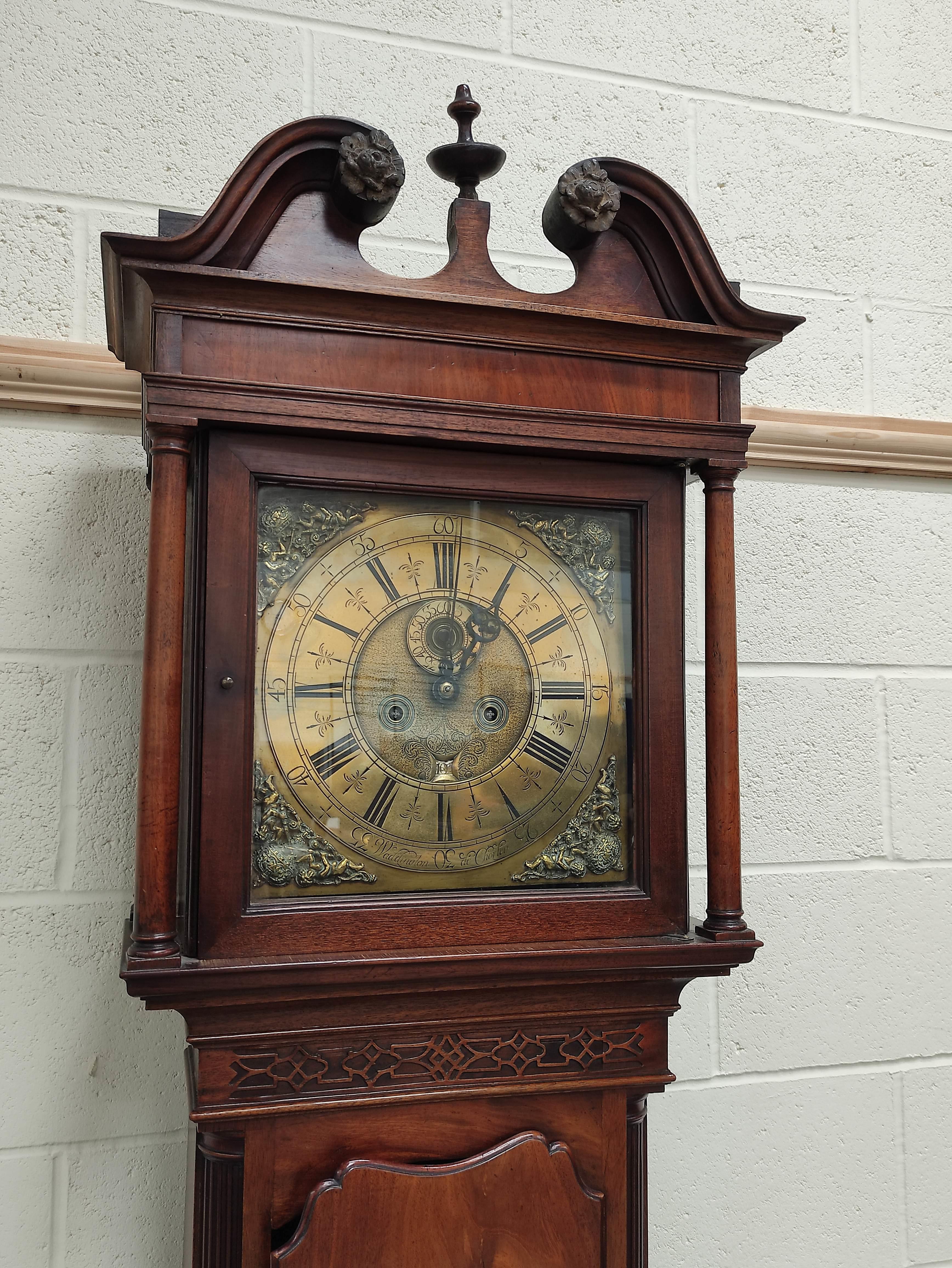 Eight day long case clock by Waddington 'de Chorley' the 12¾" brass dial with matted centre date - Image 3 of 14
