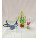 Three pieces of Continental mid 20th century art glass comprising: a Jack in the Pulpit vase, 34cm