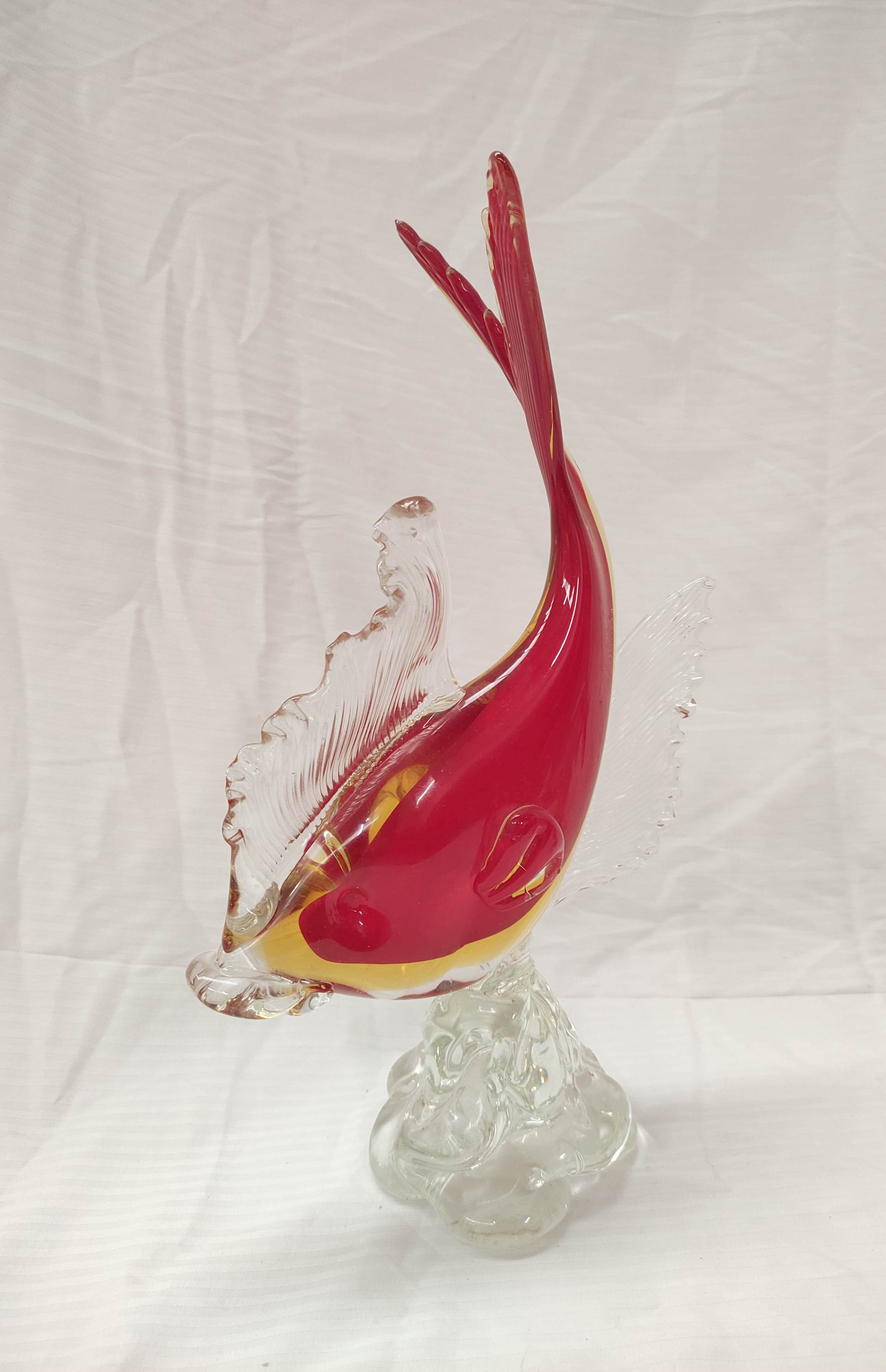 Three mid 20th century art glass figures of leaping fish, 38cm, 32cm and 23cm high.  (3). - Image 2 of 4