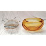 20th century Powell amber glass vase of squat oval form, ground pontil, 26cm wide; also a "Jon