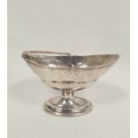 Silver sugar basket, boat shaped, with engraved bands and cartouches, reeded cover and handle, maker