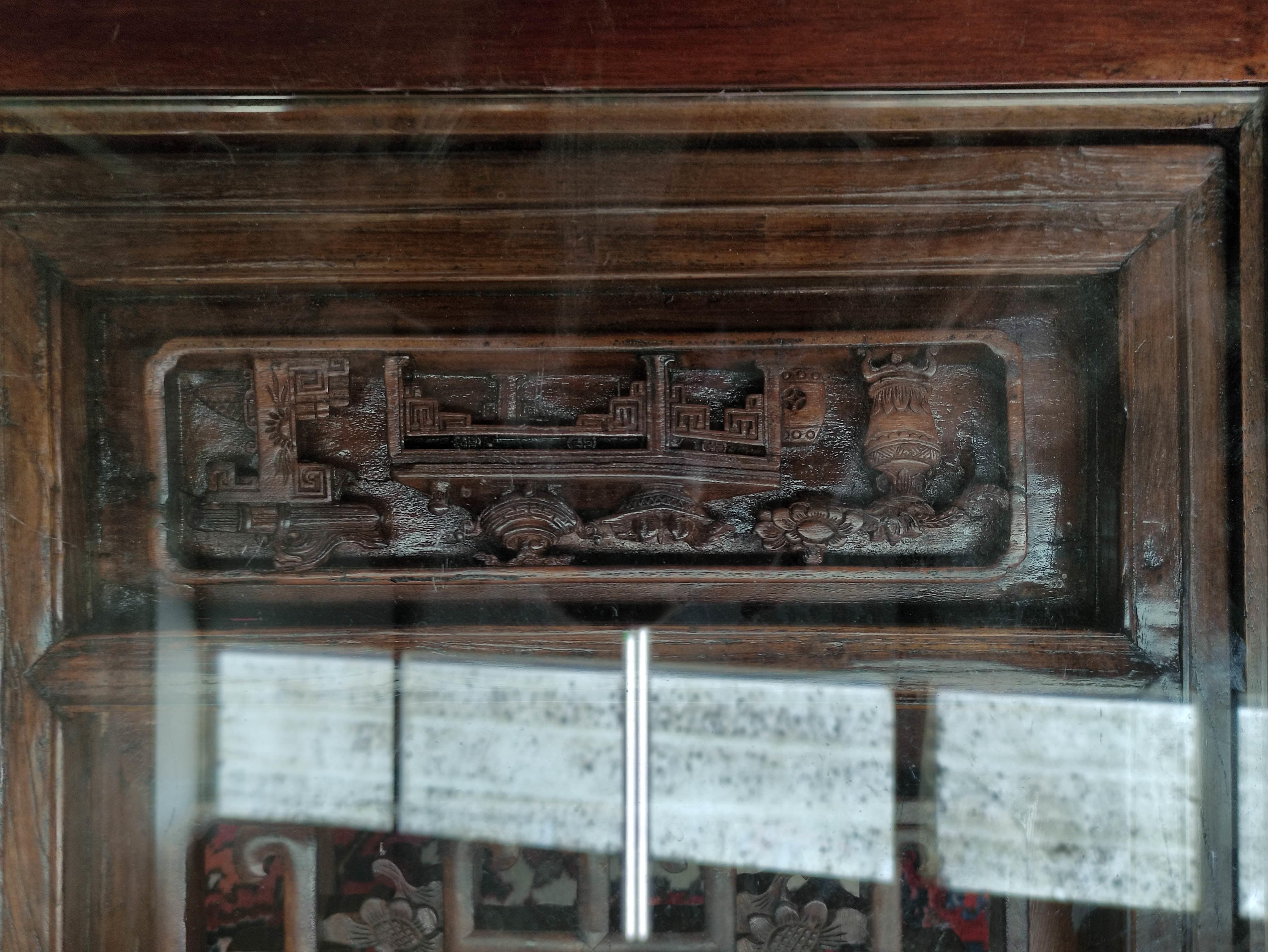 Chinese pierced carved window panel, circa mid 18th century possibly made from padouk wood, fixed to - Image 4 of 4