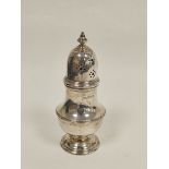 Silver baluster caster, with drilled cap, by Mappin & Webb, Sheffield 1938, 153g/4½oz.