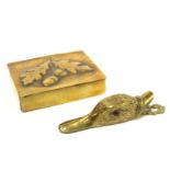 Brass letter clip in the form of a duck's head with inset glass eyes, 13cm long and an Arts & Crafts