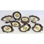 Early 20th century Hammersley & Co. china sixteen piece dessert or fruit service, with panels of
