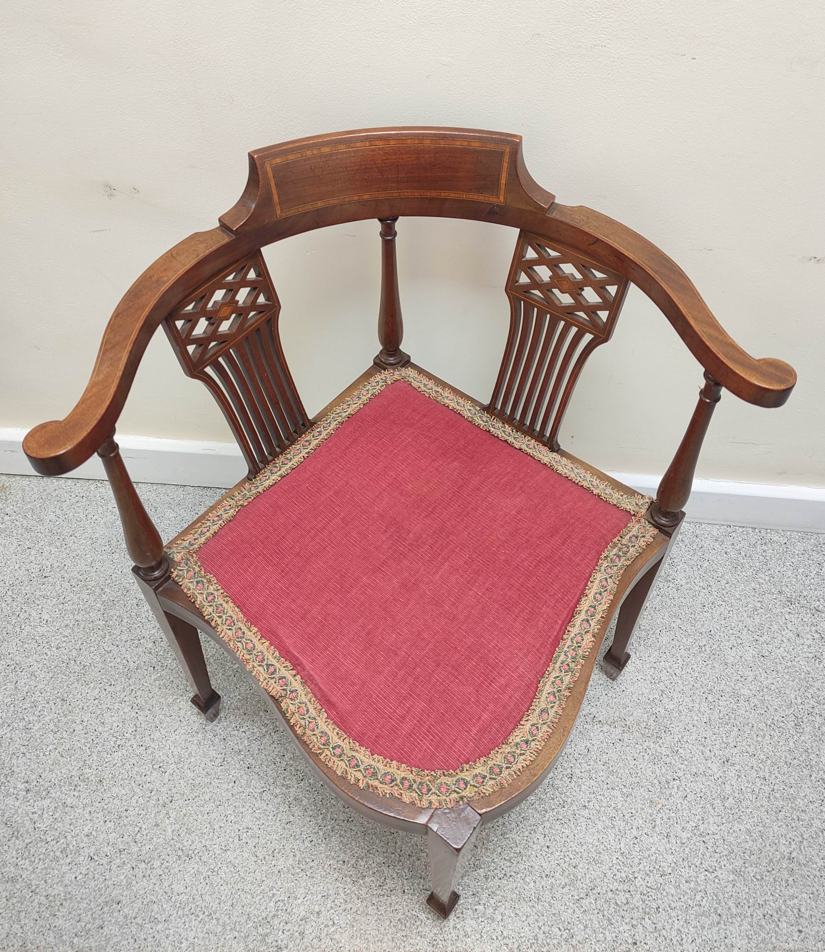 Early 20th century Ladies inlaid mahogany bow-back chair with scroll frame, two pierced back rests - Image 2 of 6