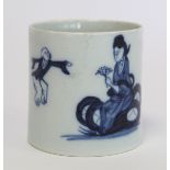 Mid 18th century Richard Chaffers & Co. Liverpool porcelain blue and white coffee can in "Jumping