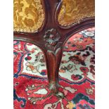 Victorian mahogany scroll end settee upholstered in later gold coloured button back dralon,