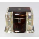 Georgian tortoiseshell and mother of pearl of pearl tea caddy of rectangular form with lobed