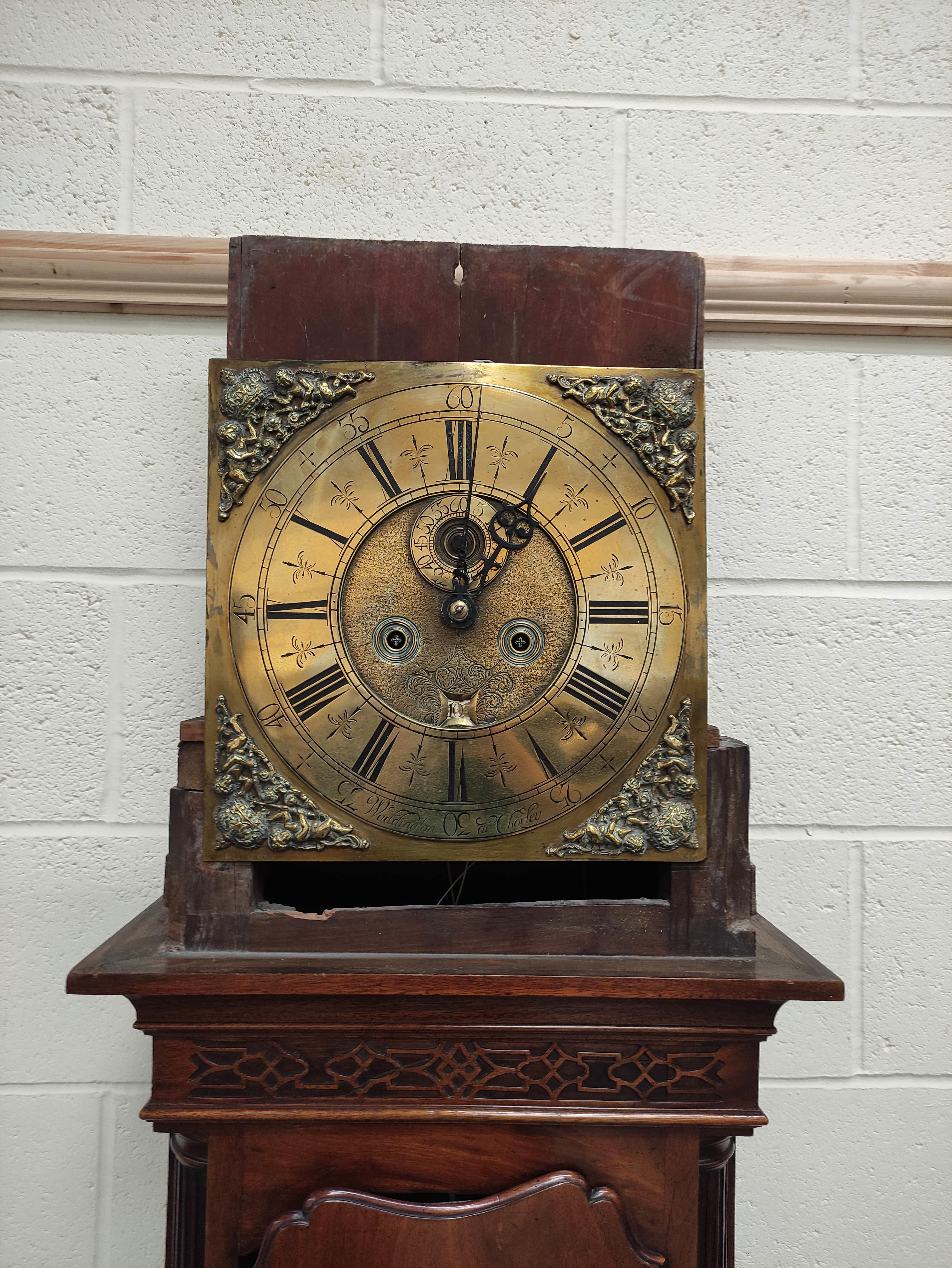 Eight day long case clock by Waddington 'de Chorley' the 12¾" brass dial with matted centre date - Image 4 of 14