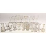 Small collection of 19th century drinking glasses, the largest 11.5cm high and two small carafes,