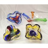 Four mid 20th century Continental art glass dishes or ashtrays, the largest 33cm wide.  (4).
