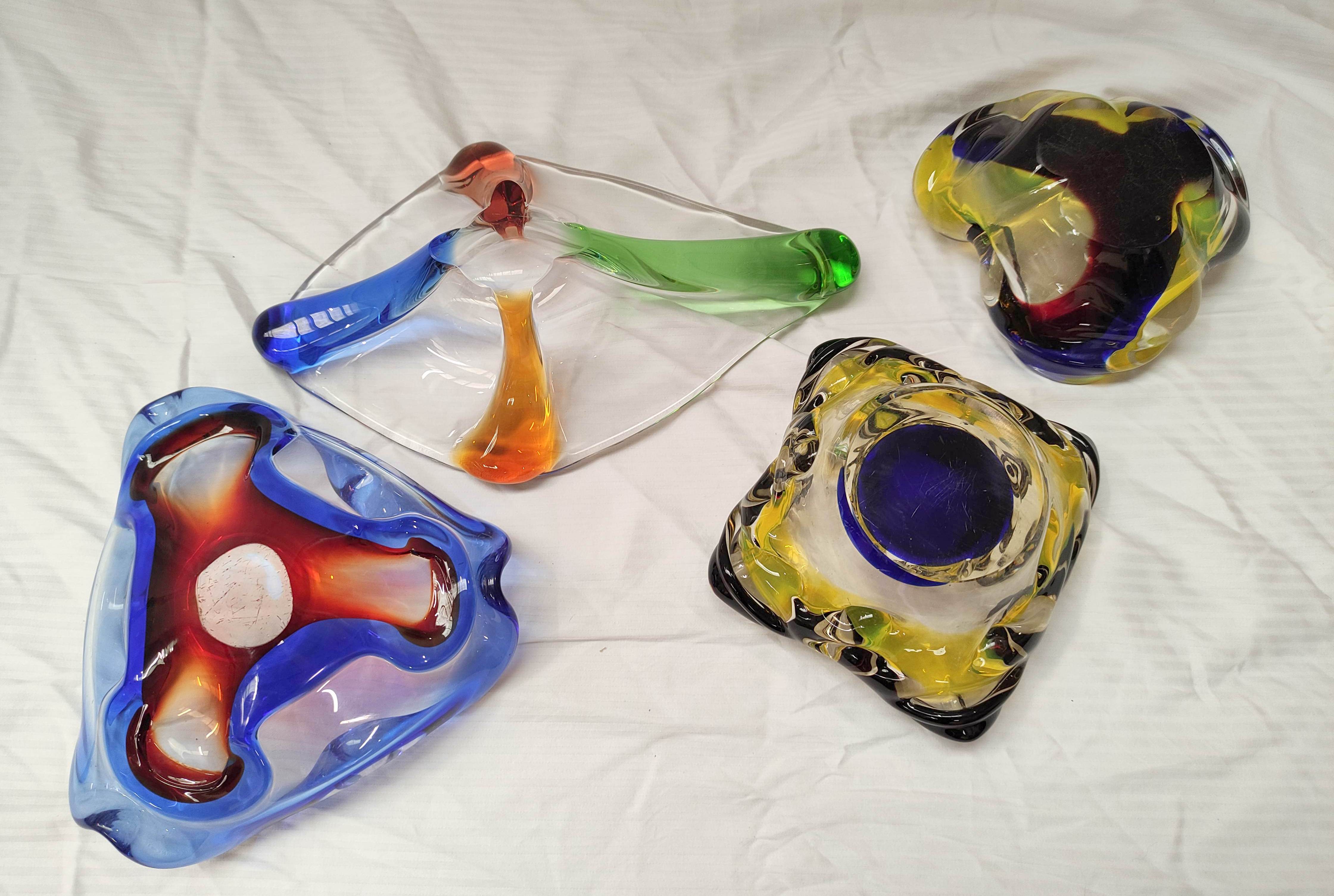 Four mid 20th century Continental art glass dishes or ashtrays, the largest 33cm wide.  (4). - Image 3 of 3
