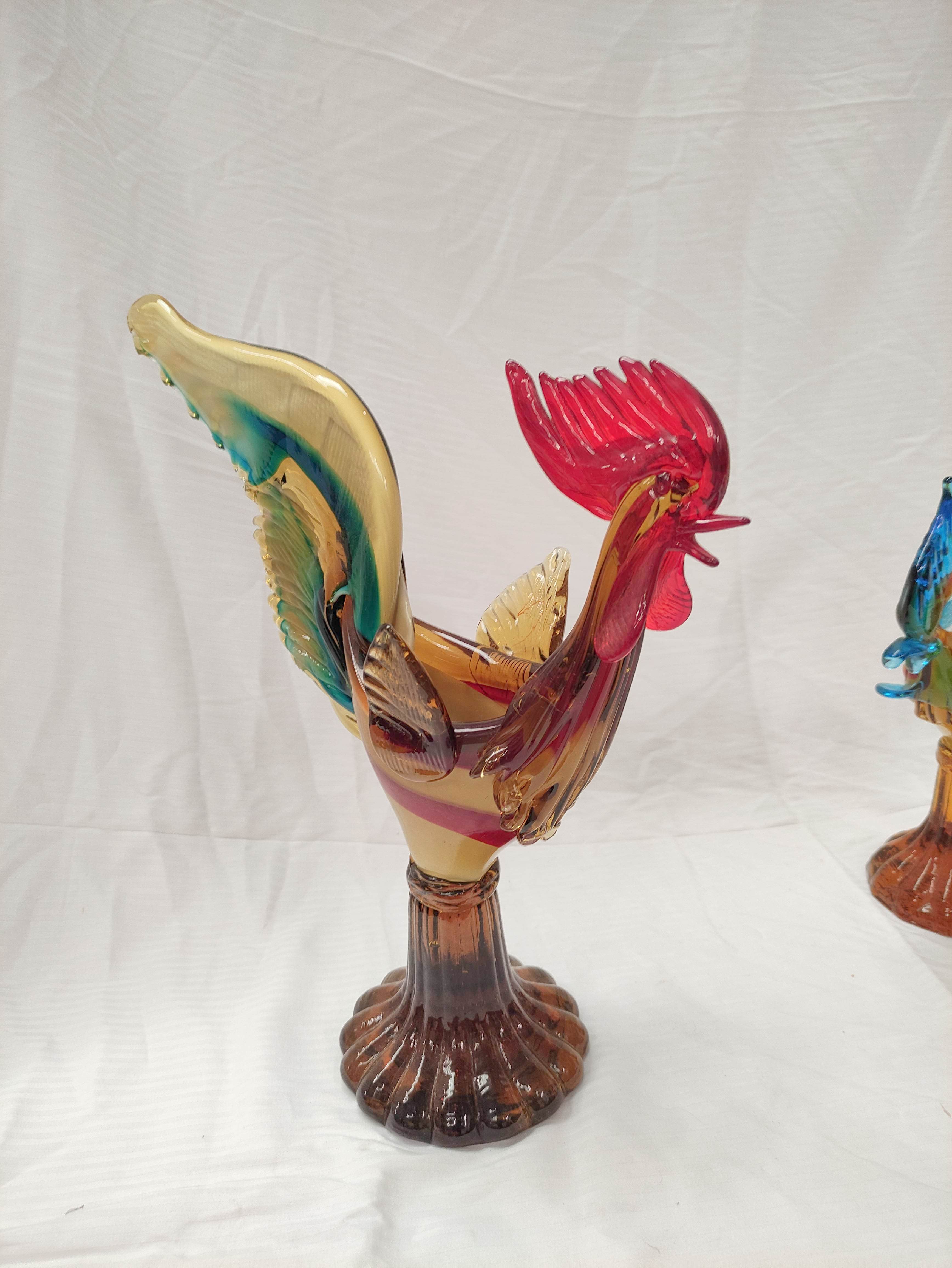 Mid 20th century Continental art glass figure of a cockerel with dished body, 40cm high and another, - Image 3 of 5