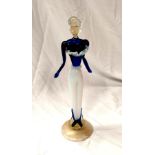 Venetian mid 20th century art glass figure in blue, vaseline and clear glass with gold inclusions,