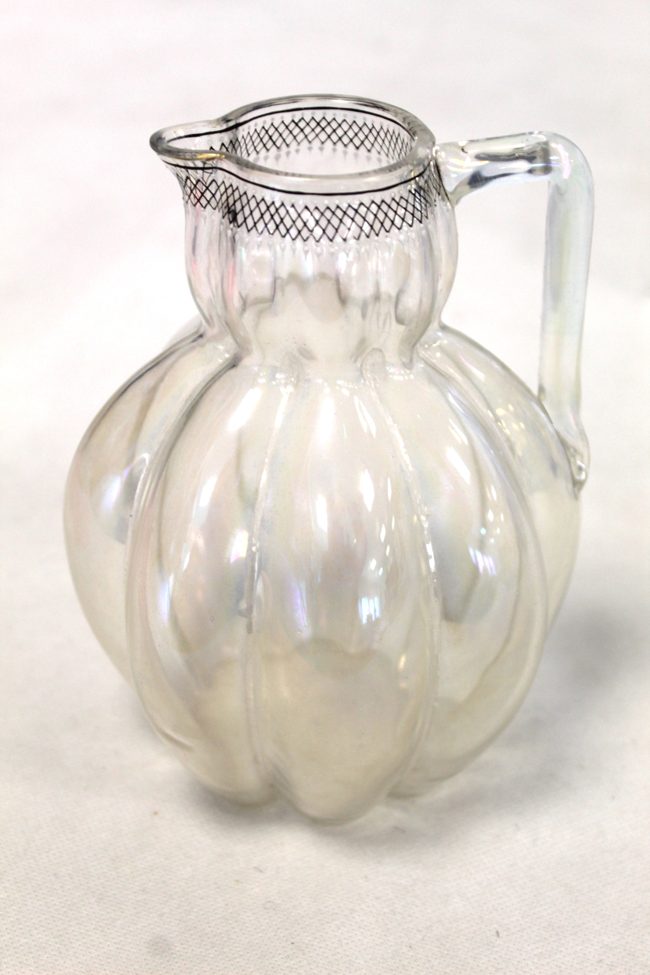 Bohemian blue flashed cut glass water jug of helmet form, 19.5cm high; a pearlescent clear glass - Image 9 of 10