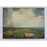 Early 20th century British School. Landscape with Corfe Castle. Oil on canvas - unframed. 56cm x