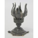 Unusual Oriental bronze incense stick holder in the form of a lotus flower, with hinged petals on