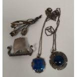 Silver and blue enamel pendant, J Fenton, Birmingham 1911, a similar pendant, a Danish silver