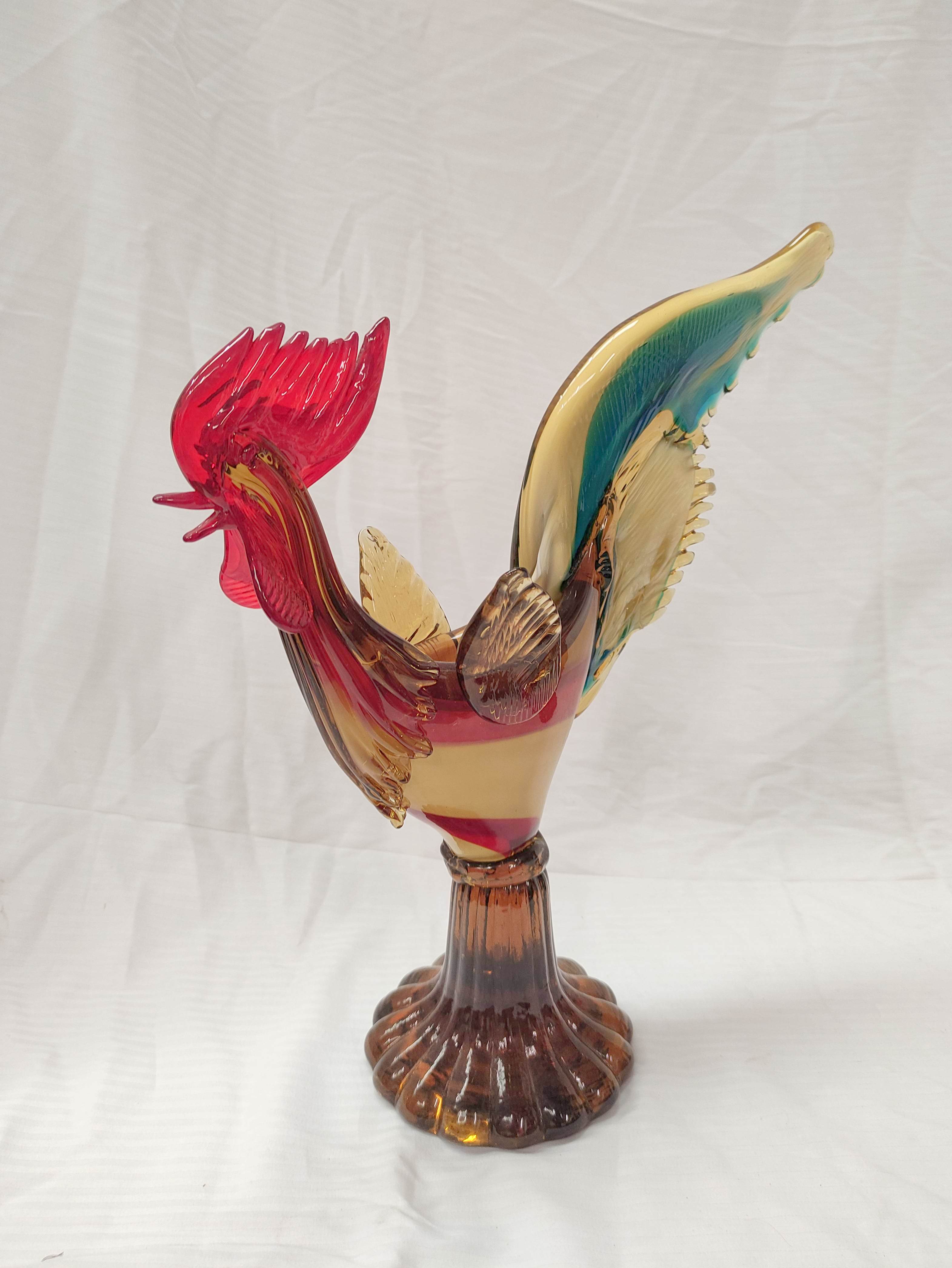 Mid 20th century Continental art glass figure of a cockerel with dished body, 40cm high and another, - Image 2 of 5