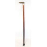 Victorian malacca cane walking stick with silver ferrule and horn handle, possibly rhino, maker's