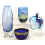 Finnish Art Glass Aimo Okkolin for Riihimaen Lasi Oy pale blue coloured vase of slender ovoid form