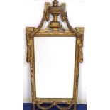 Georgian giltwood pier mirror with urn swag pediment, 110cm high.