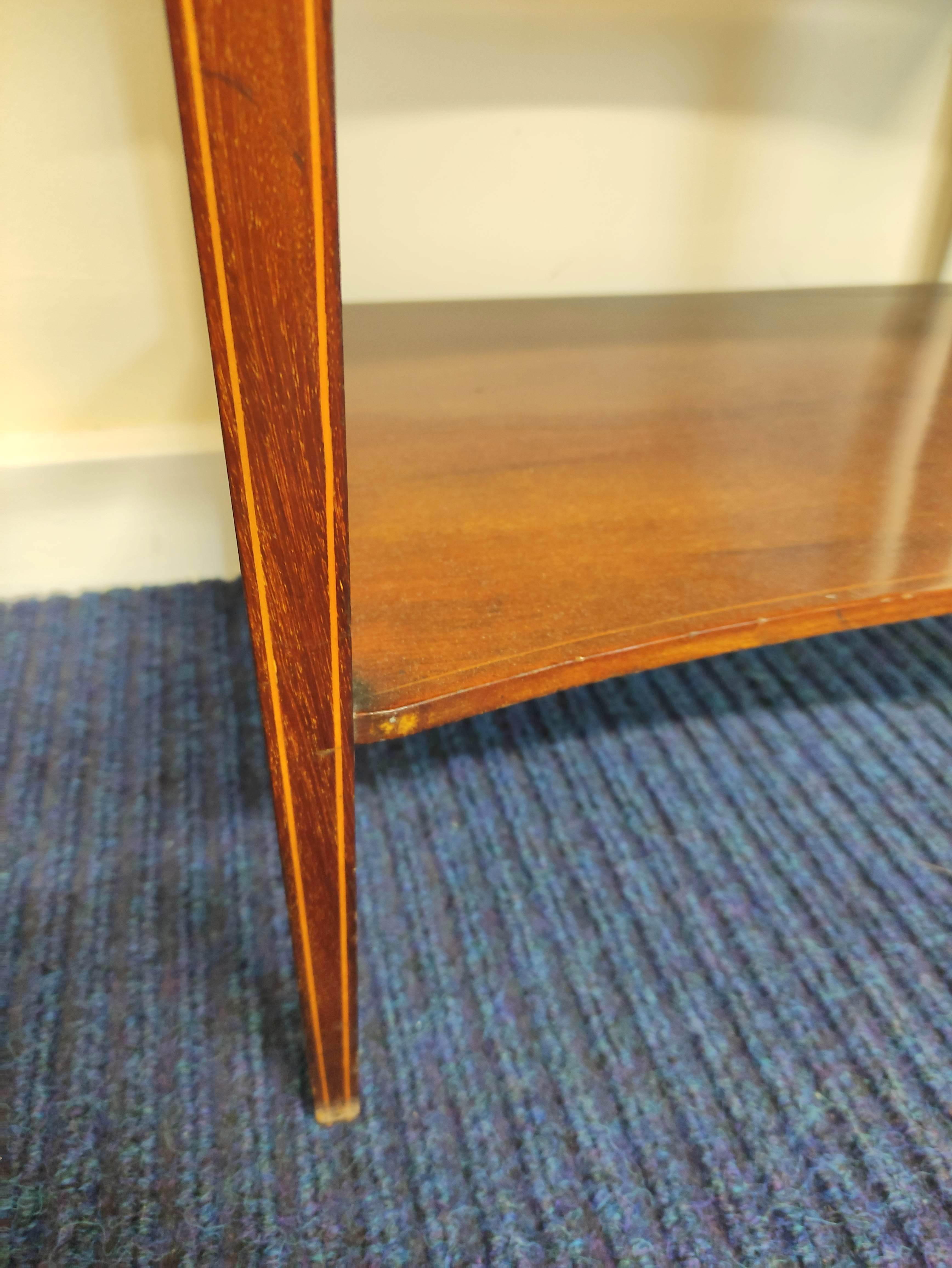 Edwardian inlaid mahogany music cabinet with four fall front drawers above undertier. Decorated - Image 6 of 6