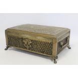 Antique Indian pierced brass casket or box, possibly a foot warmer, of rectangular form with twin