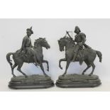Pair of Victorian large black painted spelter figures depicting characters from Sir Walter Scott's