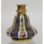 French Darte Freres Paris porcelain scent bottle of footed bell form with alternating panels of