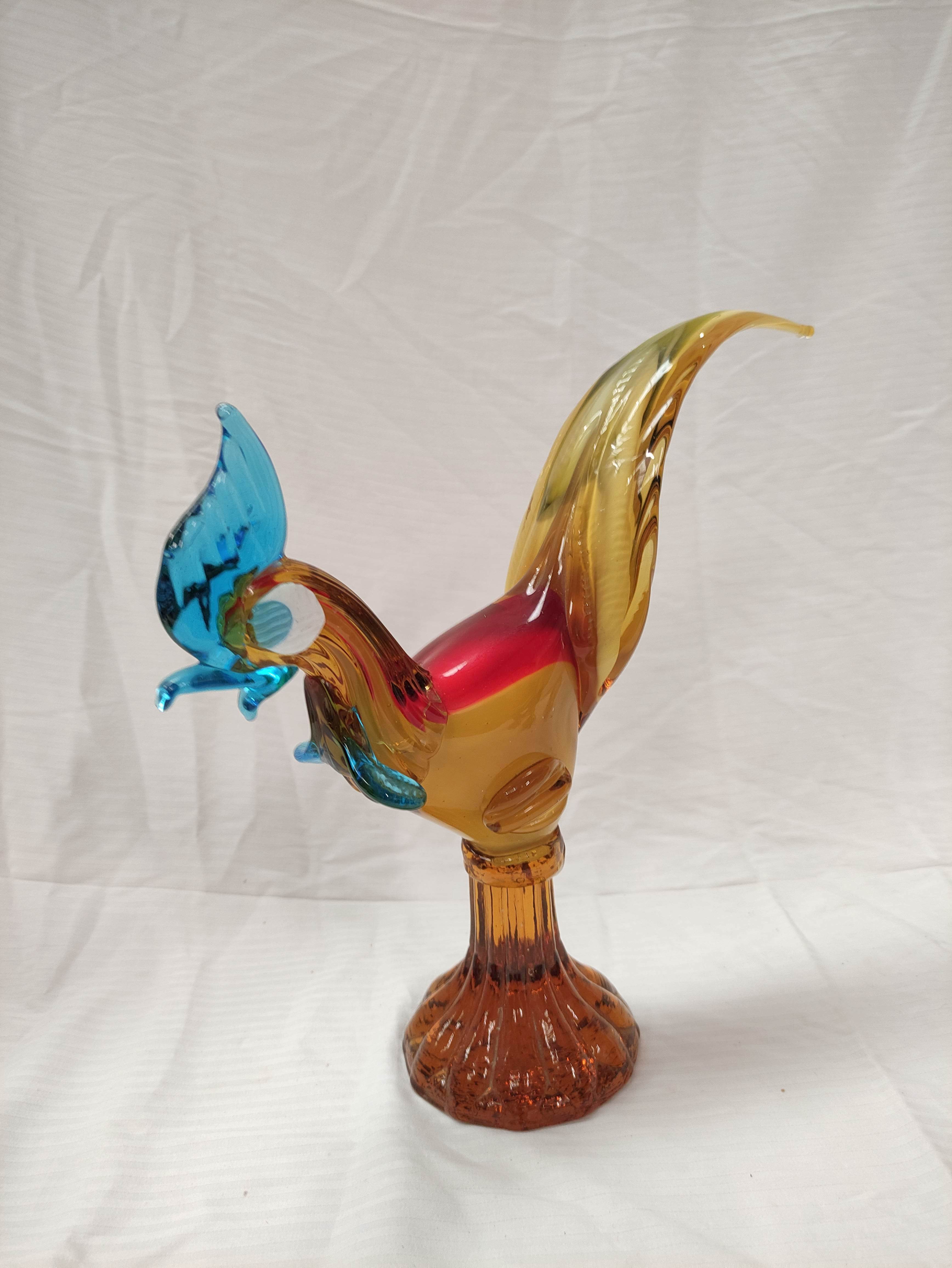 Mid 20th century Continental art glass figure of a cockerel with dished body, 40cm high and another, - Image 5 of 5