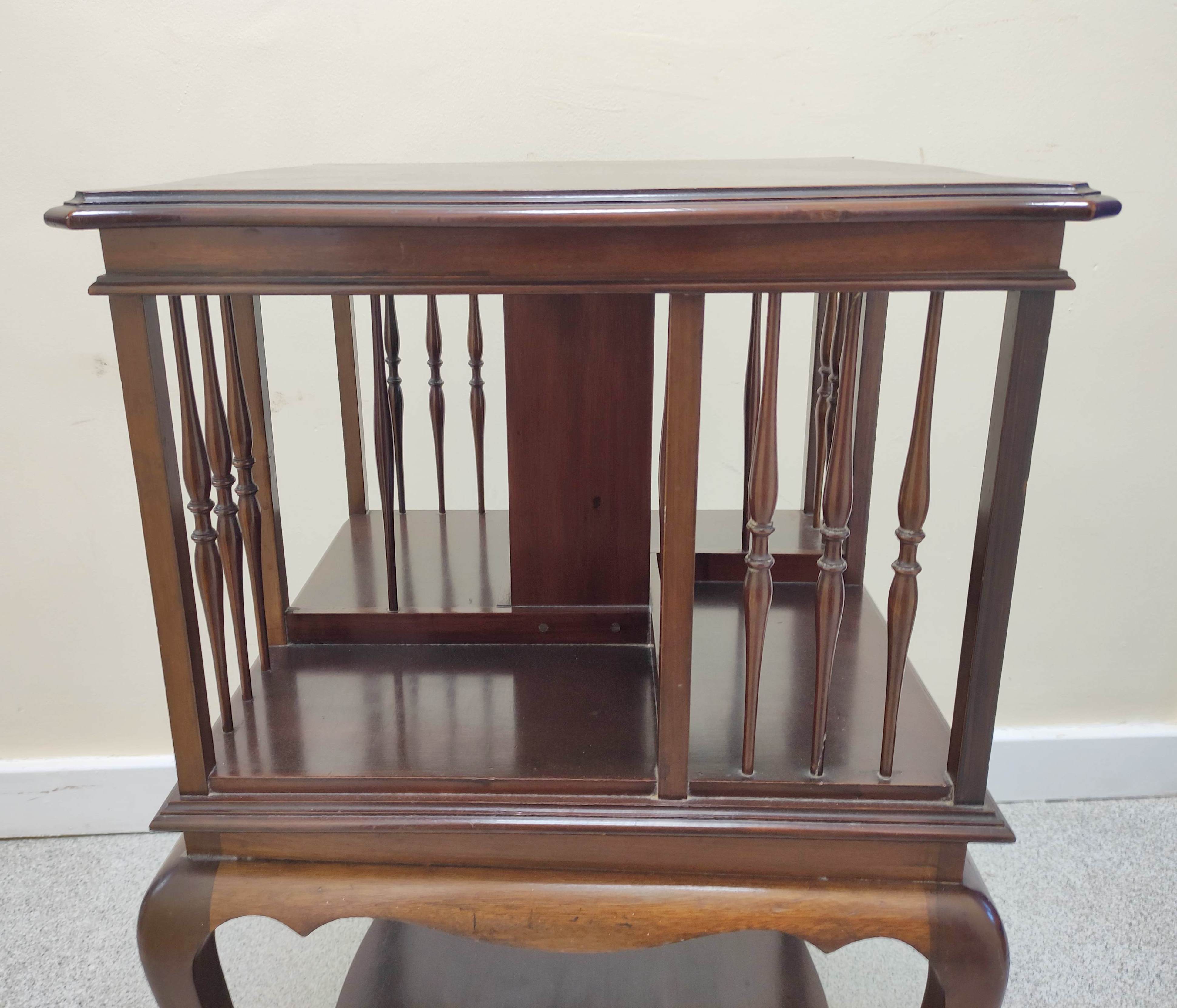 Edwardian mahogany revolving bookcase with serpentine revolving open top above a table base raised - Image 4 of 5