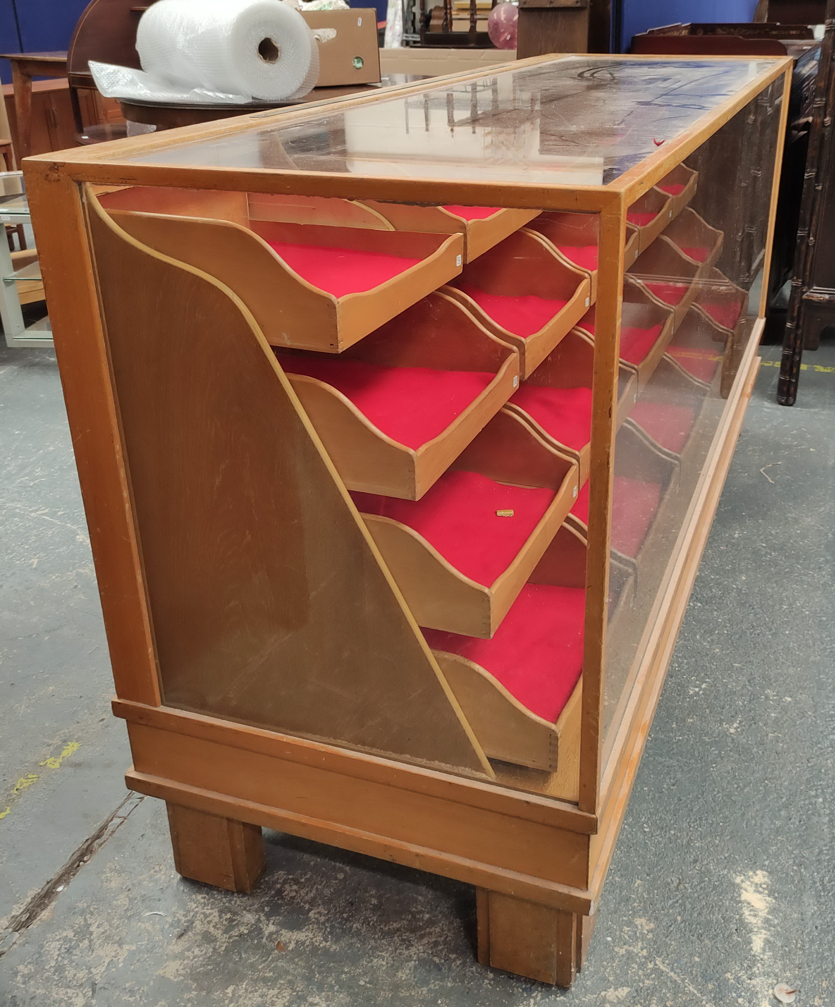 Vintage haberdashery shop cabinet, the glazed cabinet with an inset brass measuring rule to the top, - Image 3 of 6