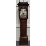 Eight day long case clock by R Jackson, Hexham, with silver and brass 12¼" dial with matted centre