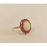 Ruby and pink sapphire oval cluster ring, '9ct', size 'Q½'.