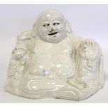 Late 19th/early 20th century large Oriental white crackle glazed pottery figure of Budai or Hotei,