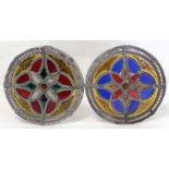 Two Victorian leaded stained glass roundels with Gothic flowerhead motifs, each 20cm diam.  (2).