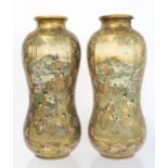 Pair of Japanese Meiji period Satsuma Yasuda pottery vases of waisted gourd form profusely and